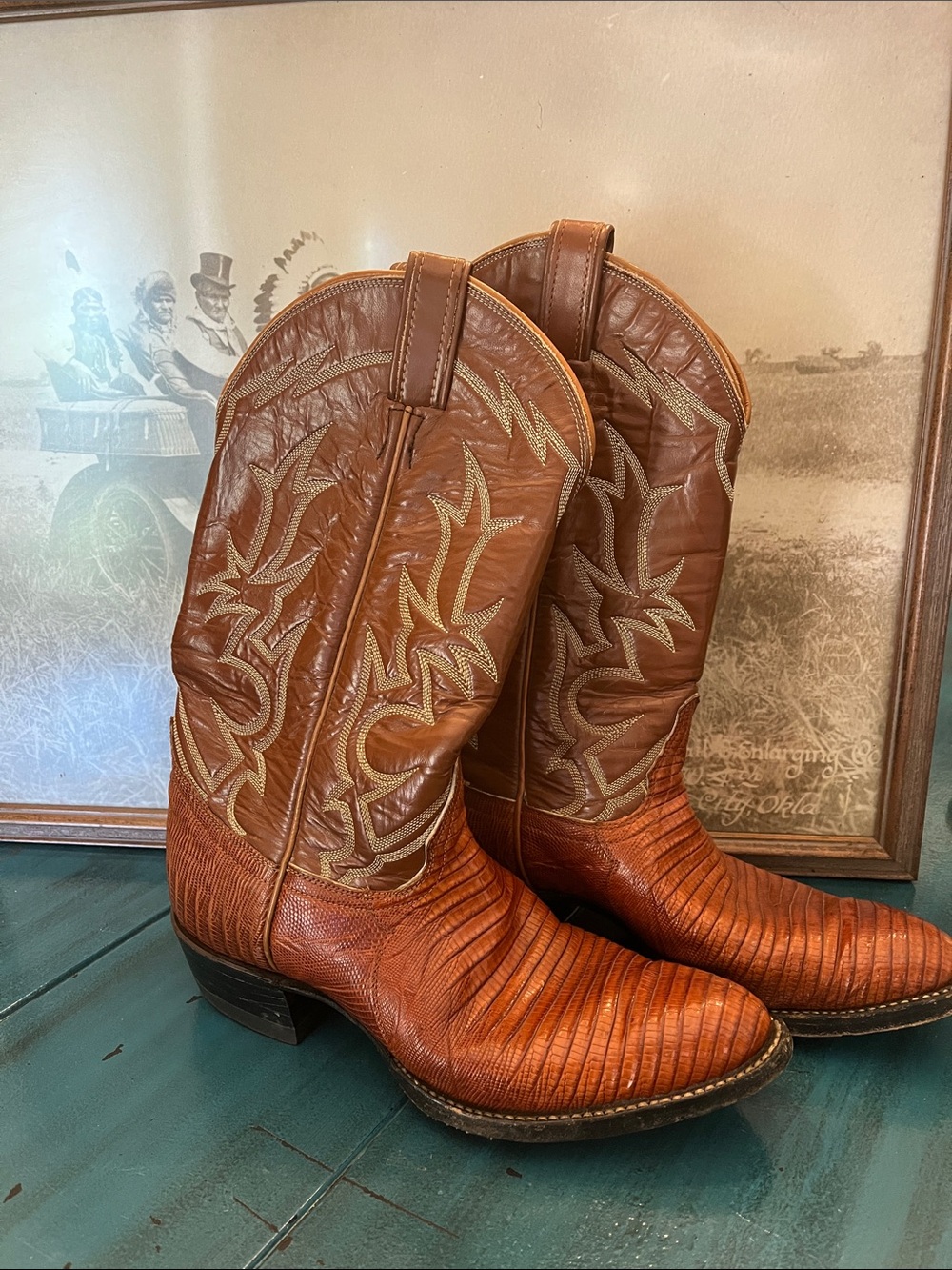 Tony Lama Brown Western Embroidered Cowboy Boots